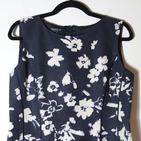 Lafayette 148 Evelyn Navy White Floral Dress Size 8 Sleeveless - Picture 3 of 10